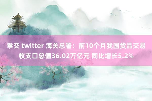 拳交 twitter 海关总署：前10个月我国货品交易收支口总值36.02万亿元 同比增长5.2%