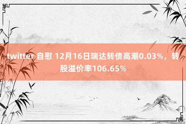 twitter 自慰 12月16日瑞达转债高潮0.03%，转股溢价率106.65%